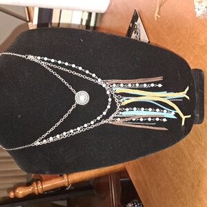 FLASH SALE Justin Boots Silver Necklace with Blue and Brown Tassels